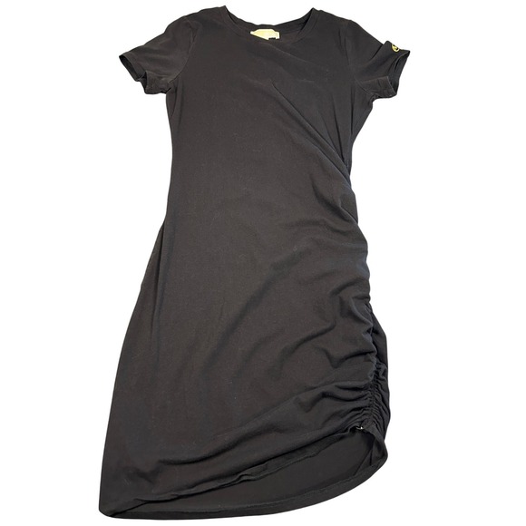 Michael Kors Dresses & Skirts - Michael Kors Womens Black Side Ruched T-Shirt Midi Dress Gold MK Logo Medium